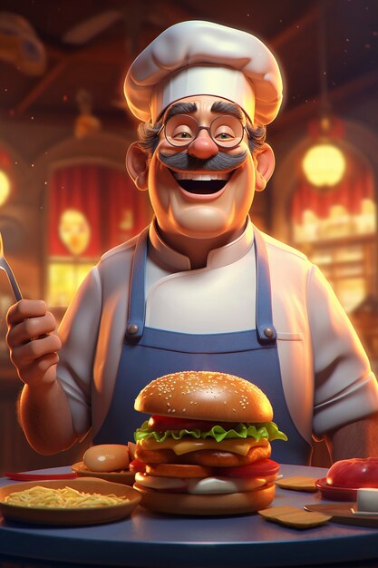 Portrait de chef ou de cuisinier tenant un burger fast-food