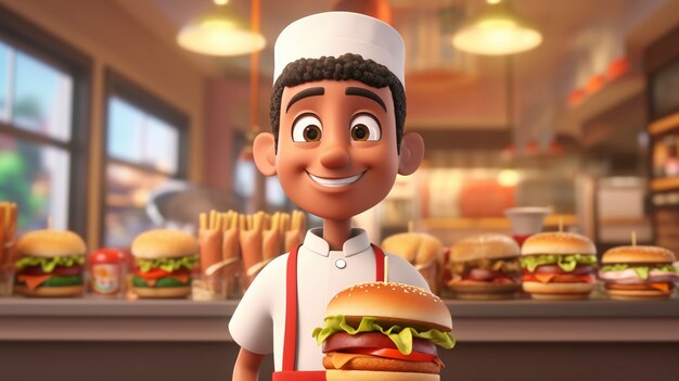 Portrait de chef ou de cuisinier tenant un burger fast-food