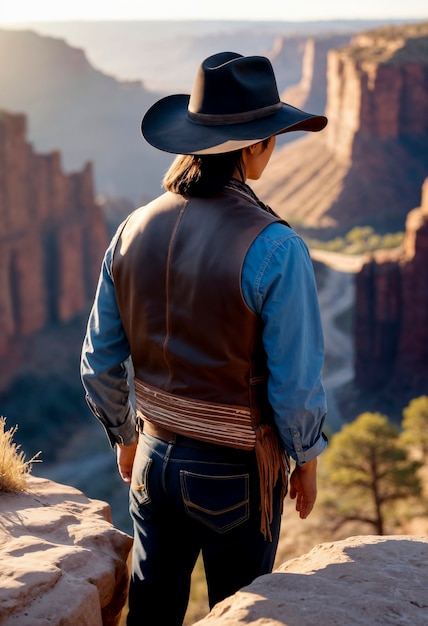 Photo gratuite portrait cinématographique d'un cow-boy américain dans l'ouest avec un chapeau