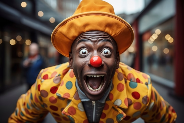 Photo gratuit portrait de clown mâle souriant