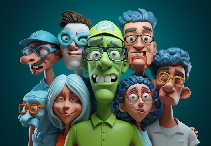 Photo gratuit portrait collectif de personnages de dessins animés