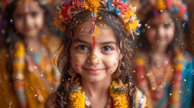 Photo gratuite portrait en couleurs vives d'une femme lors d'une célébration de navratri