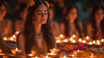 Photo gratuite portrait en couleurs vives d'une femme lors d'une célébration de navratri