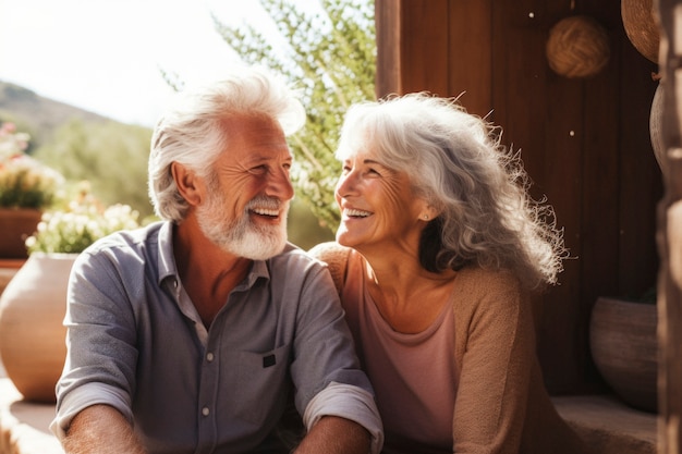 Portrait d'un couple d'aînés amoureux montrant leur affection