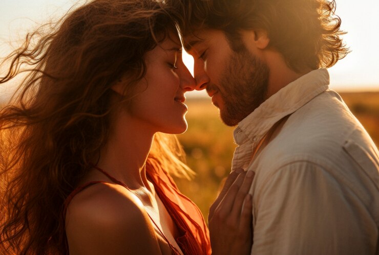 Photo gratuit portrait d'un couple amoureux montrant de l'affection
