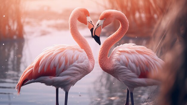 Portrait d'un couple de flamants affectueux