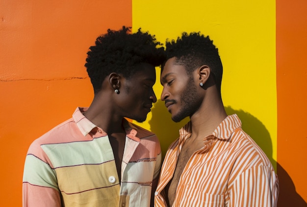 Portrait d'un couple gay amoureux montrant de l'affection