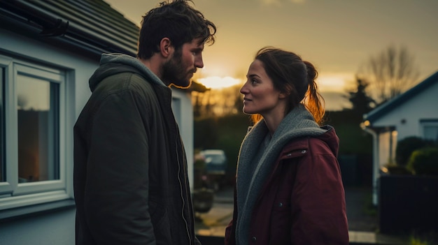 Portrait d'un couple millénaire vivant à la campagne après avoir déménagé de la ville