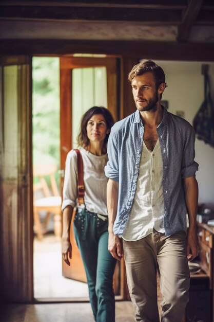 Portrait d'un couple millénaire vivant à la campagne après avoir déménagé de la ville