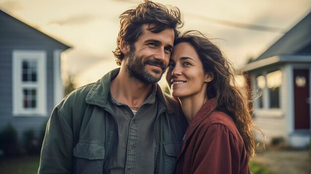 Portrait d'un couple millénaire vivant à la campagne après avoir déménagé de la ville