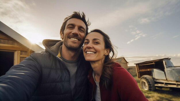 Portrait d'un couple millénaire vivant à la campagne après avoir déménagé de la ville