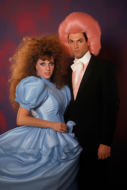 Photo gratuite portrait d'un couple avec une perruque drôle.