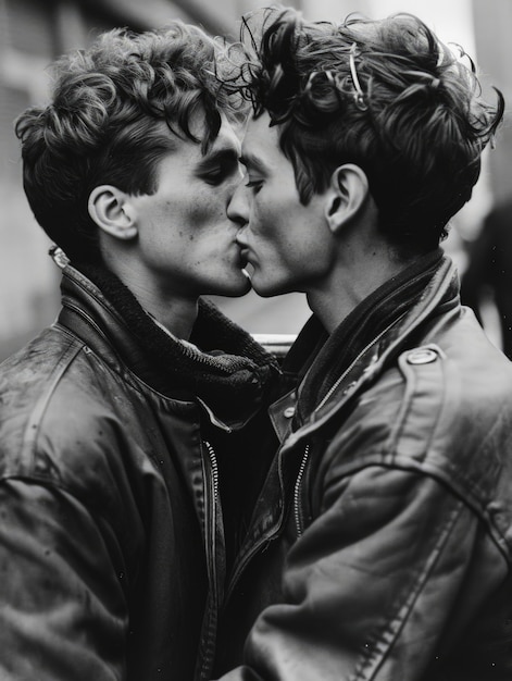 Photo gratuite portrait de couple s'embrassant en noir et blanc