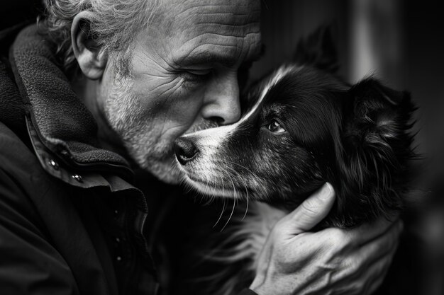 Portrait de couple s'embrassant en noir et blanc