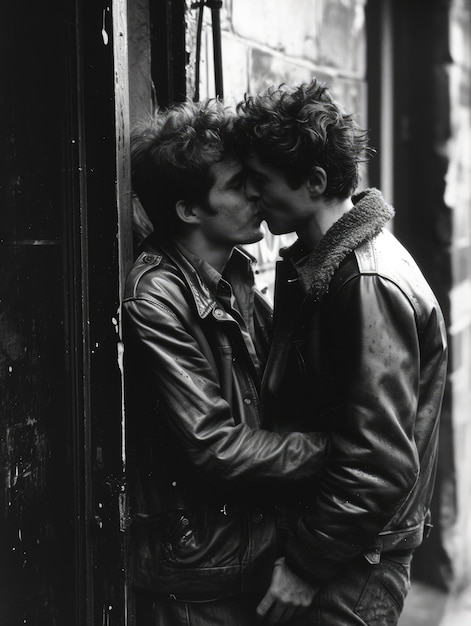 Portrait de couple s'embrassant en noir et blanc