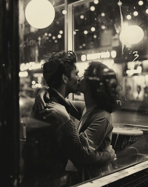 Photo gratuite portrait de couple s'embrassant en noir et blanc