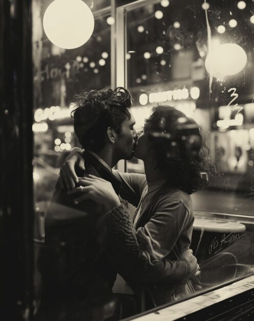 Portrait de couple s'embrassant en noir et blanc