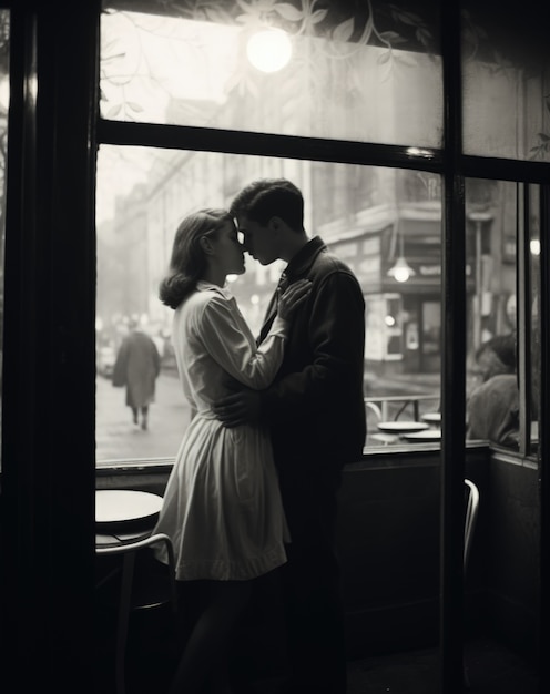 Photo gratuite portrait de couple s'embrassant en noir et blanc