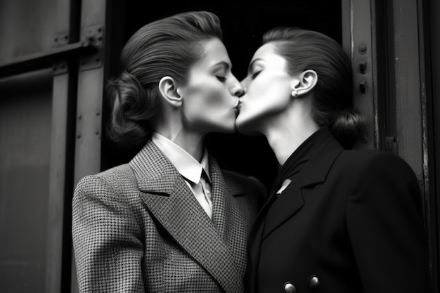 Photo gratuite portrait de couple s'embrassant en noir et blanc