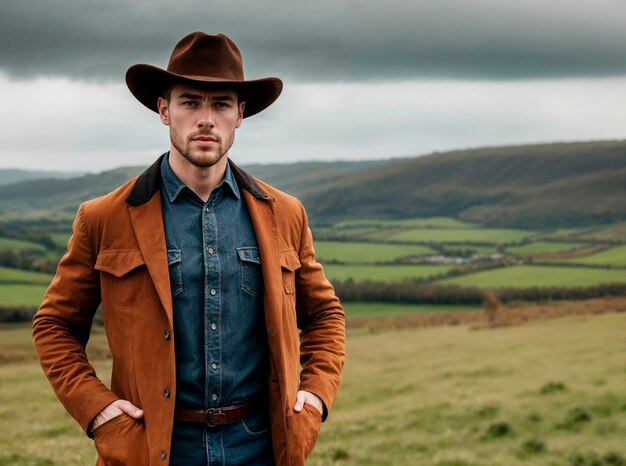 Portrait de cow-boy avec un fond flou