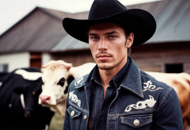 Portrait de cow-boy avec un fond flou