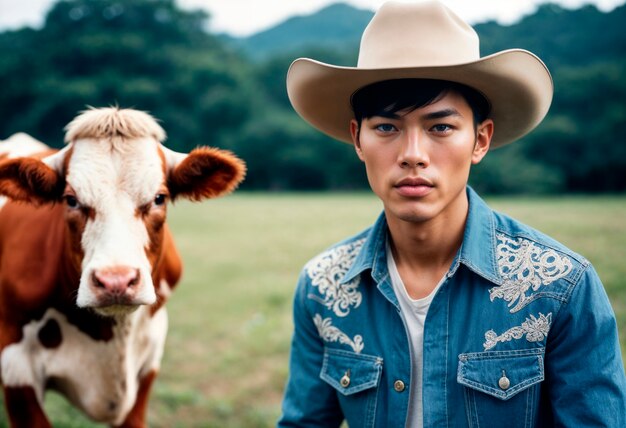 Portrait de cow-boy avec un fond flou