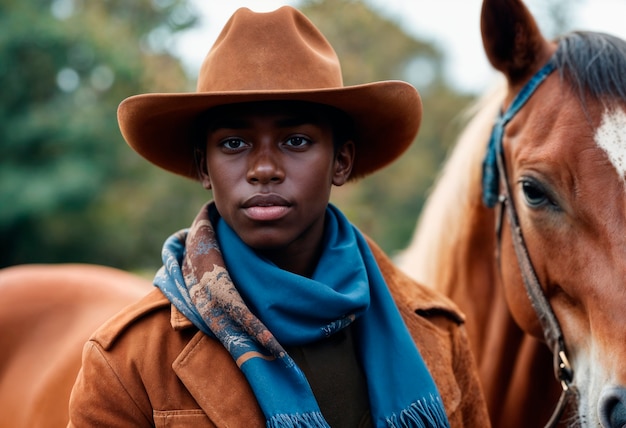 Photo gratuite portrait de cow-boy avec un fond flou