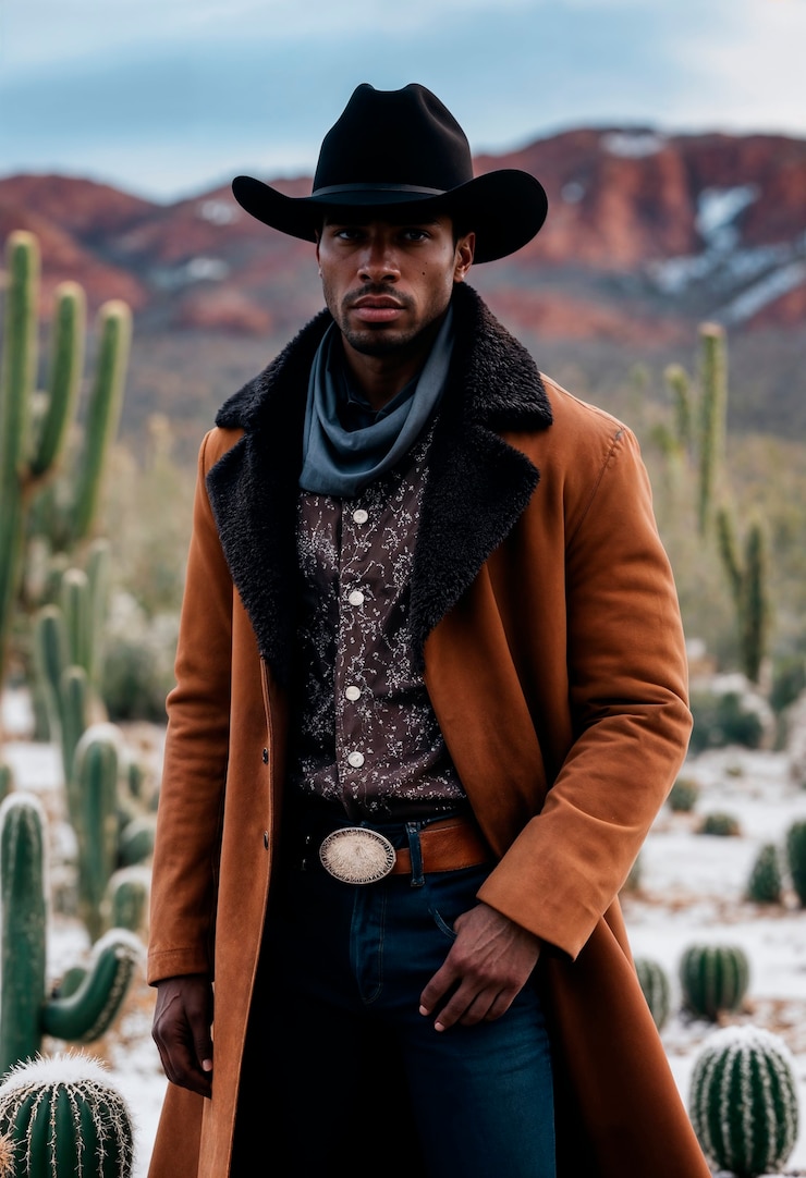 Photo gratuit portrait de cow-boy avec un fond flou