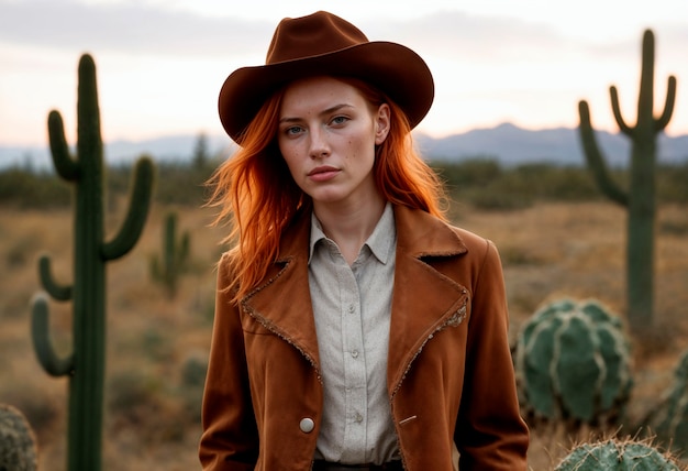 Photo gratuite portrait de cow-boy à la lumière du jour avec un fond de paysage flou