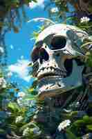Photo gratuite portrait de crâne de squelette humain avec végétation