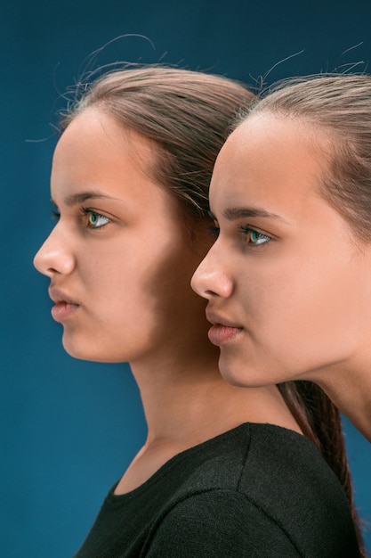 Portrait de deux belles jeunes femmes jumelles