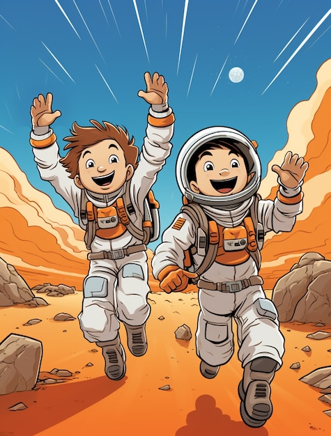 Photo gratuite portrait de deux enfants astronautes en combinaison spatiale