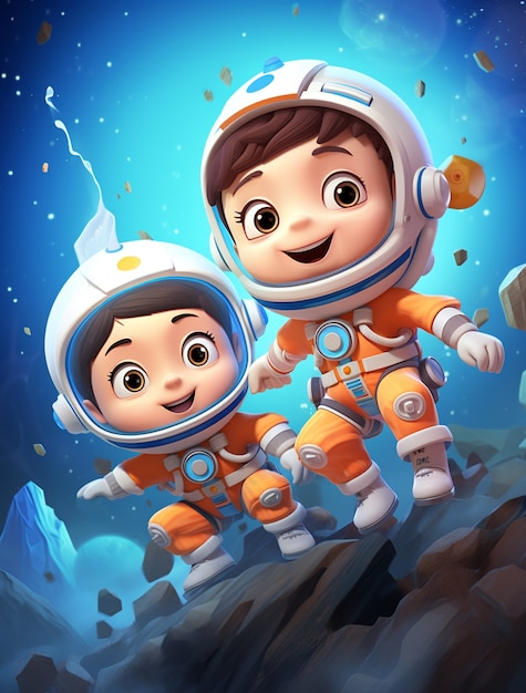 Photo gratuite portrait de deux enfants astronautes en combinaison spatiale