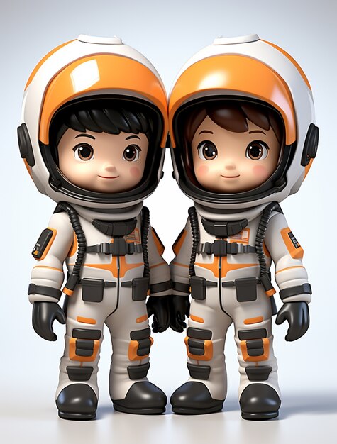 Portrait de deux enfants astronautes dans le style des dessins animés