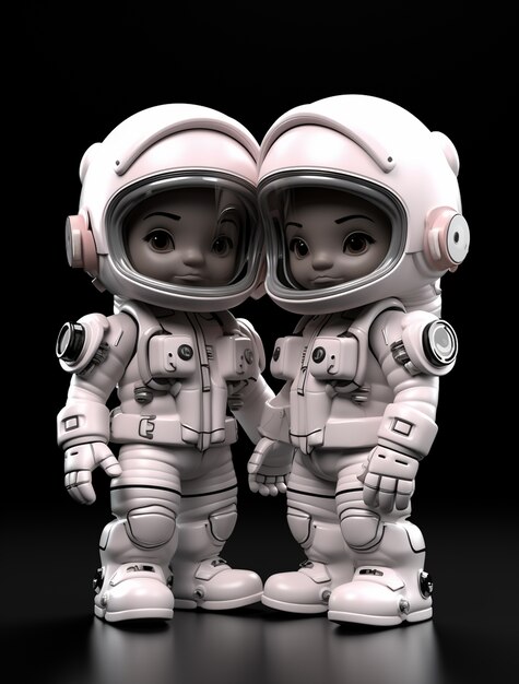 Portrait de deux enfants astronautes dans le style des dessins animés