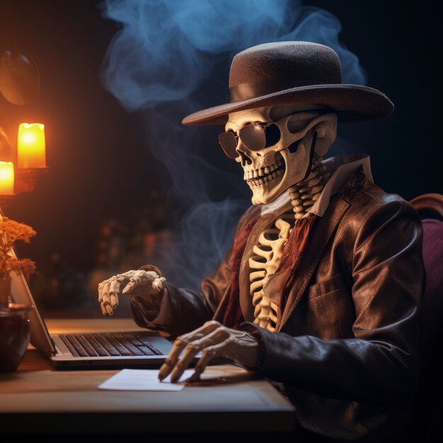 Portrait du squelette humain à l'aide d'un ordinateur portable