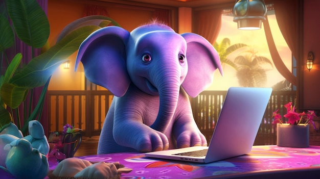 Photo gratuite portrait d'un éléphant mignon en 3d