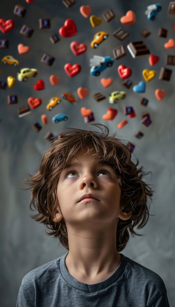 Photo gratuite portrait d'un enfant autiste dans un monde fantastique