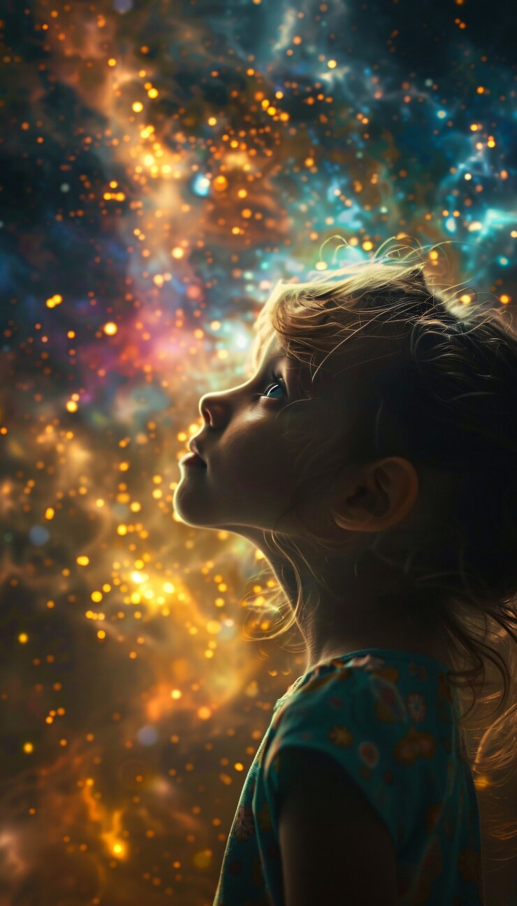 Photo gratuit portrait d'un enfant autiste dans un monde fantastique