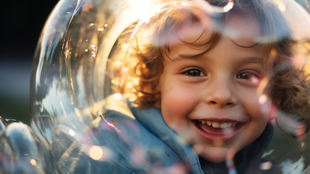 Photo gratuite portrait d'un enfant avec une bulle transparente