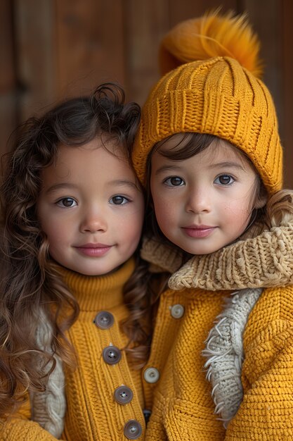 Portrait d'enfants vêtus de jaune