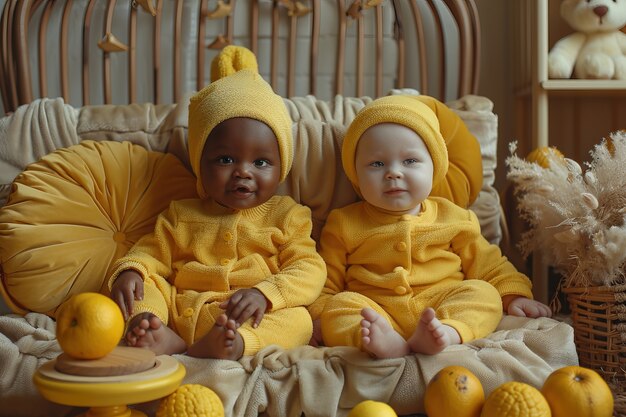 Portrait d'enfants vêtus de jaune