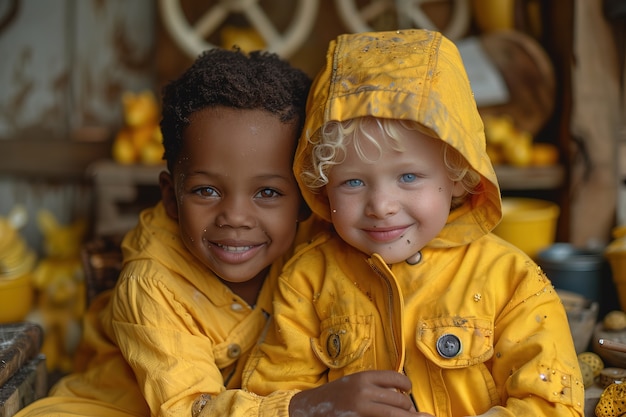 Photo gratuite portrait d'enfants vêtus de jaune