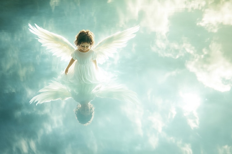 Photo gratuit portrait d'un être humain dépeint avec des ailes d'ange