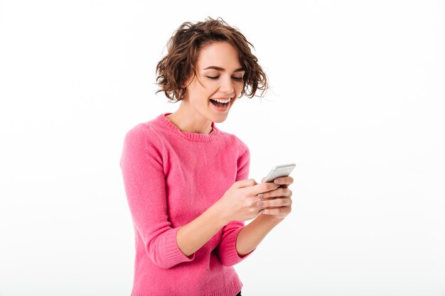 Portrait, excité, Sourire, girl, jouer, jeux