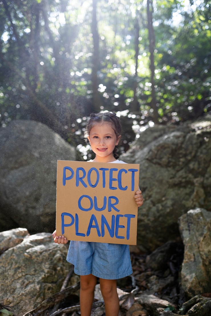 Photo gratuit portrait extérieur d'un enfant pour la journée mondiale de l'environnement