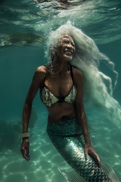 Photo gratuite portrait fantastique d'une sirène âgée