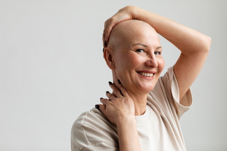 Photo gratuit portrait d'une femme d'âge moyen atteinte d'un cancer de la peau