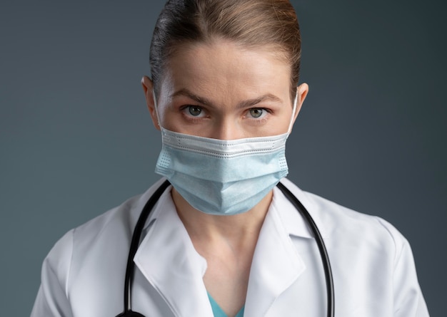 Portrait de femme agent de santé dans un équipement spécial