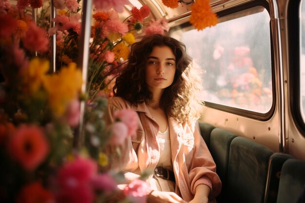 Portrait de femme au printemps avec des fleurs en fleurs